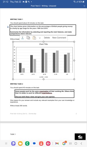Image for topic: You should spend about 20 minutes on this task. The chart below gives information on the percentage of British people giving money to charity by age range for the years 1990 and 2010. Summarize the information by selecting and reporting the main features, and make comparisons where relevant.