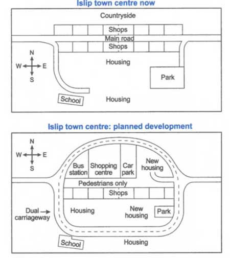 Band 7: The maps below show the centre of a small town called Islip as ...