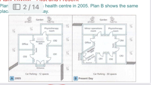 Image for topic: Plan A below shows a healthcare centre in 2005. Plan B shows the same place in the present day.