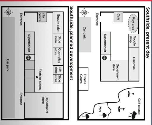 Image for topic: Map shows Southside , a shopping mall as it is now and plans for development