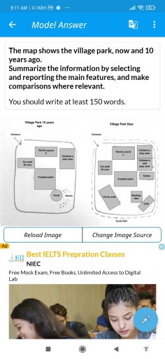 Image for topic: The given maps show the village park, now and village park 10 years ago.