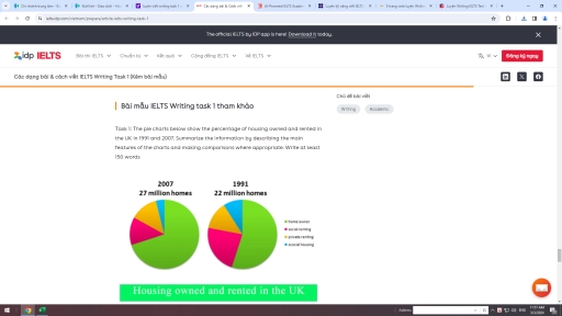 Image for topic: The pie charts below show the percentage of housing owned and rented in the UK in 1991 and 2007. Summarize the information by describing the main features of the charts and making comparisons where appropriate. Write at least 150 words