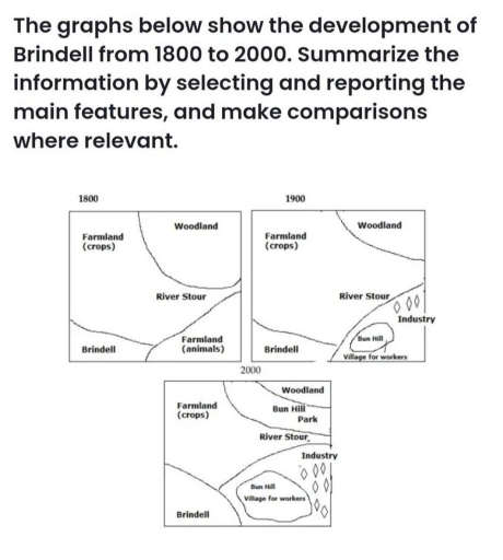 Image for topic: the graphs below show the development of Brindell from 1800 to 2000. Summarize the information by selecting and reporting the main features, and make comparisons where relevant.
