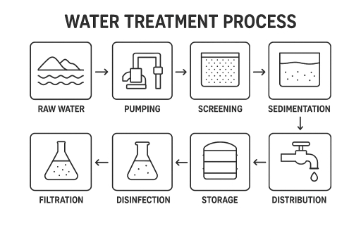 Image for topic: how water is treated and purified before it becomes safe drinking water. The typical stages
