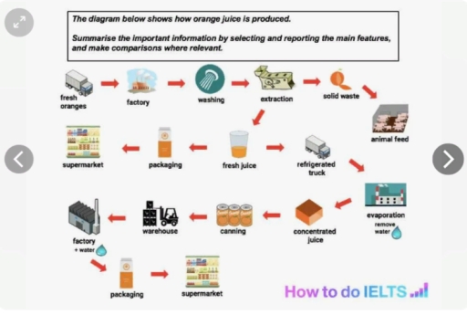 Image for topic: the diagram below shows how orange juice is produced.summarize the important information and report the main features.