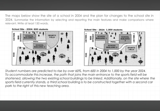 Image for topic: The maps below show the site of a school in 2004 and now