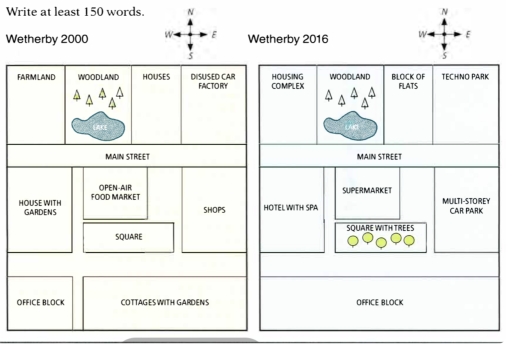 Image for topic: The maps below show the changes experienced by the town Wetherby at the beginning of the 21st century. Summarise the information by selecting and reporting the main features, and make comparisons where necessary