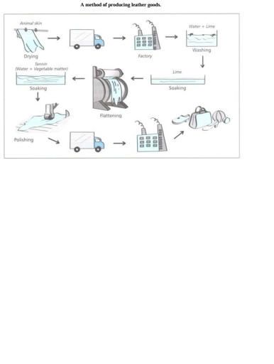 Image for topic: The diagram below shows how leather goods are produced. Summarise the information by selecting and reporting the main features, and make comparisons where relevant.