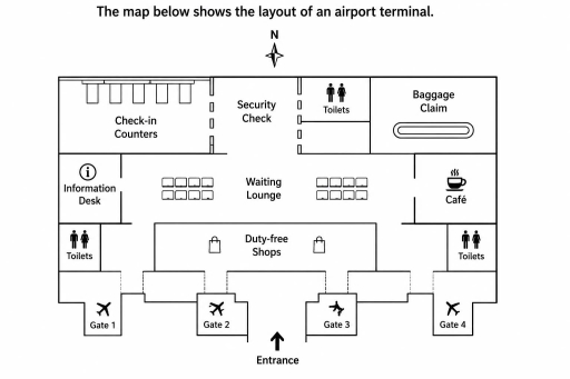 Band 6: The map below shows the layout of an airport terminal ...