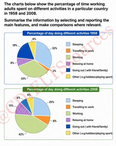 The chats below show the percentage of time working adults spent on ...