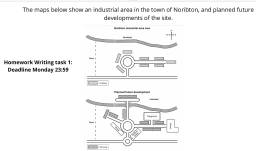 Image for topic: The maps below show an industrial area in the town of Noribton, and planned future developments of the site.