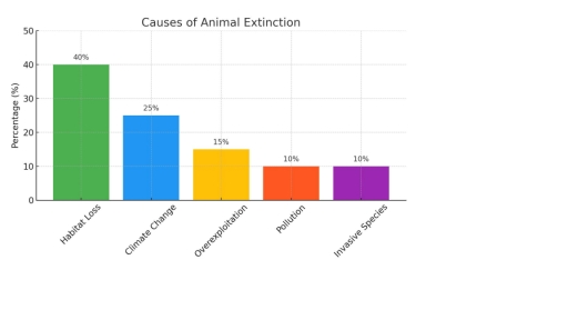 Image for topic: You should spend about 20 minutes on this task. The chart below shows the main causes of animal extinction based on a recent environmental study. Write a report for a university lecturer describing the information shown below. You should: Summarize the information by selecting and reporting the main features Make comparisons where relevant Write at least 150 words