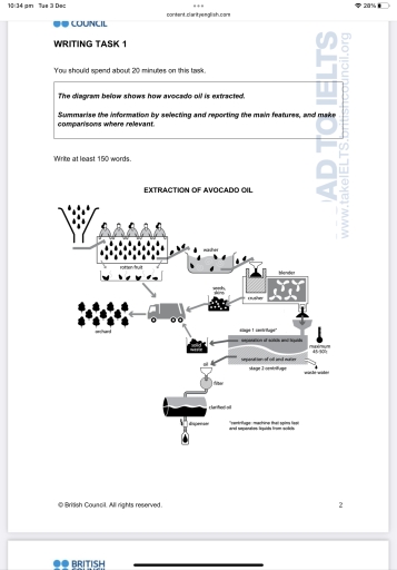 Image for topic: The diagram below shows how avocado oil is extracted. Summarise the information by selecting and reporting the main features, and make comparisons where relevant.