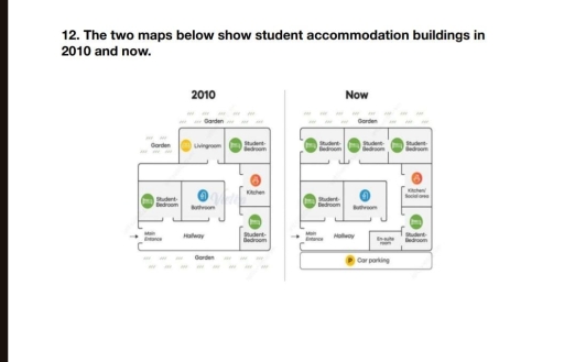 Image for topic: The two maps below show student accommodation building in 2010 and Now.