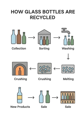 Image for topic: The diagram below shows how glass bottles are recycled. ⸻ Summarise the information by selecting and reporting the main features, and make comparisons where relevant.