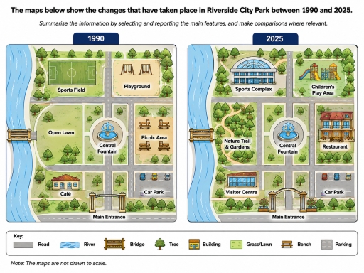 Image for topic: The maps illustrate how Riverside City Park changed between 1990 and 2025.