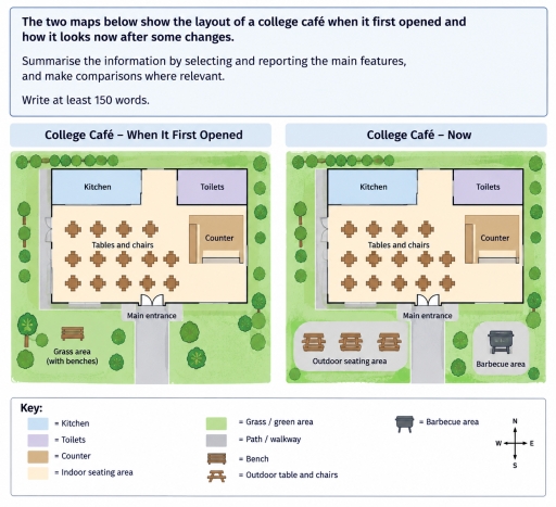 Image for topic: The two maps illustrate how the layout of a college café has changed from its original design to the present day.