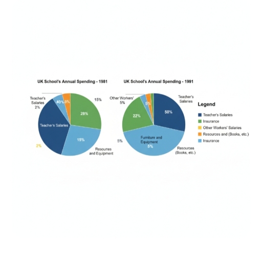 Image for topic: The pie chart shows the change annual spending by a particular UK from 1981 to 1991