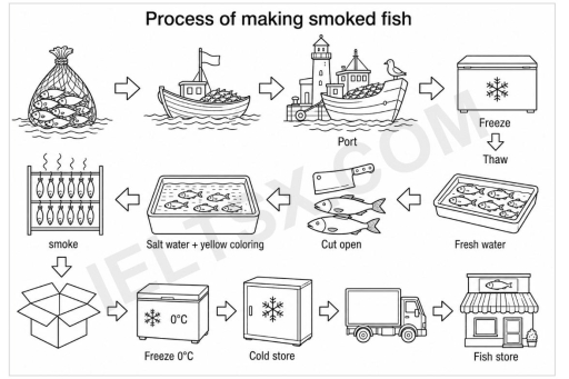 Image for topic: the diagram gives information about process of making smoked fish