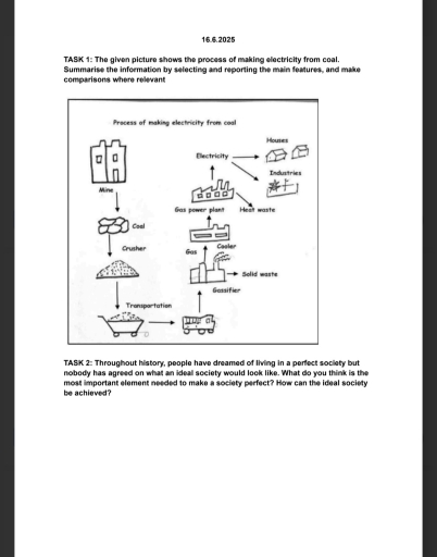Image for topic: The given picture shows the process of making electricity from coal. Summarise the information by selecting and reporting the main features, and make comparisons where relevant