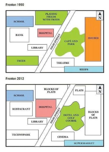 Image for topic: The maps below show how Frenton changed from 1990 to 2012.