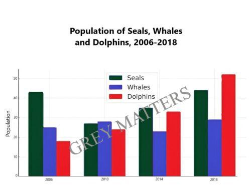 Image for topic: The bar graph below shows the number of seals, whales and dolphins recorded in Strait of Hormuz from 2006 to 2018.