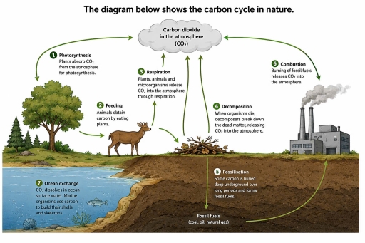 The diagram below shows the carbon cycle in nature. Summarise the ...