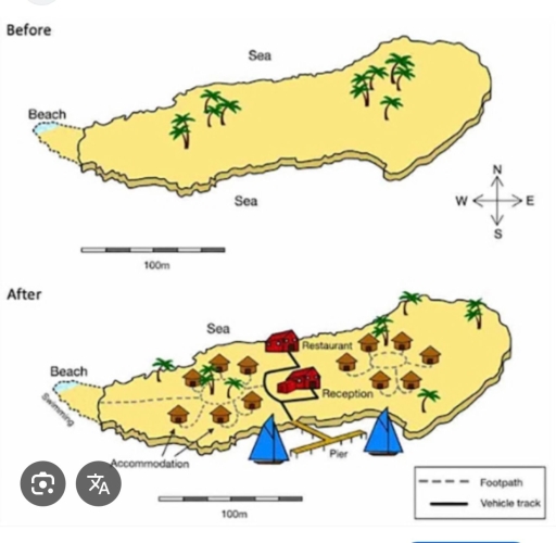The two maps illustrate an island which experienced reconstruction to ...