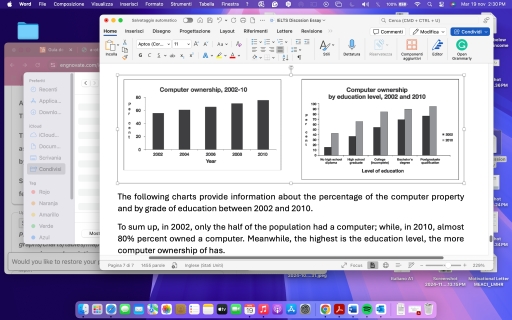 Image for topic: You should spend about 20 minutes on this task. Write at least 150 words. After you finish, use the checklist to evaluate your writing task. Then, compare your task with the sample answer. The graphs below give information about computer ownership as a percentage of the population between 2002 and 2010, and by level of education for the years 2002 and 2010. Summarise the information by selecting and reporting the main features, and make comparisons where relevant.