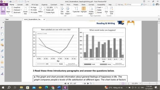Image for topic: the chart on the next page show the answers people gave about the extent to which they are satisfied with their lives and what they think would make them happiest. Summarise the information by selecting and reporting the main features, and make comparisons where relevant.