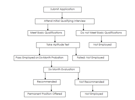 Image for topic: The diagram below shows the steps in the hiring process at ACME Corporation.Summarise the information by selecting and reporting the main features and make comparisons where relevant.