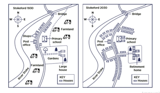 Image for topic: The maps below show the city of Stokeford in 1930 and development planes for 2030.