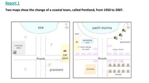 Image for topic: The maps show the change of a coastal town, called Pentland, from 1950 to 2007.