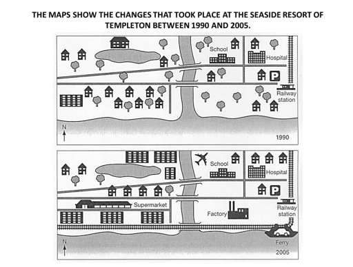 Image for topic: the map shows the changes that took place at the seaside resort of tempelton between 1990 and 2005
