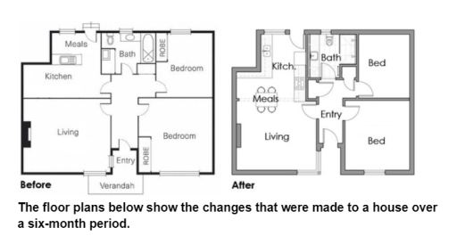 Image for topic: The floor plans below show the changes that were made to a house over a six-month period.