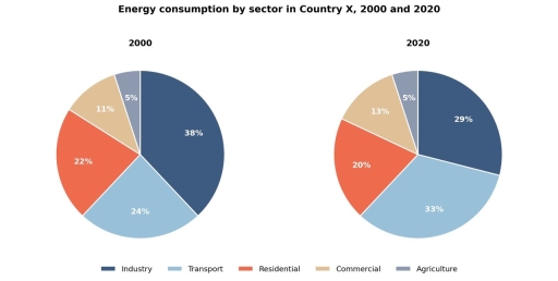 Image for topic: The given chart shows energy consumption in Country X in 2000 and 2020.