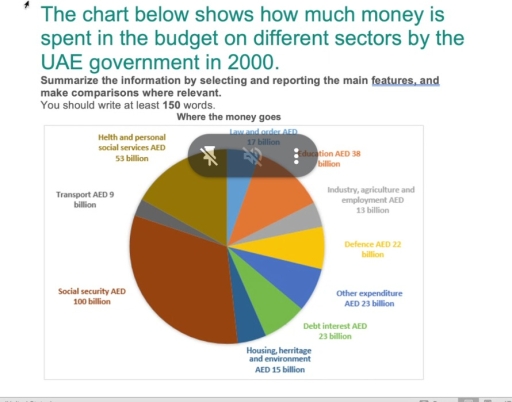 Image for topic: The chsrt below shows hhow much money is spent int he budget on different sectors by the UAE government in 2000. Summarize the information by selecting and reporting the amin features and make comparisons where relevant.