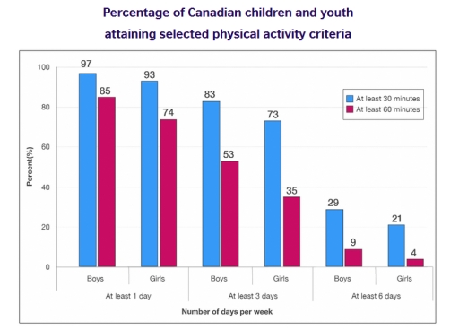 Image for topic: Percentage of Canadian children and youth attaining selected physical activity criteria