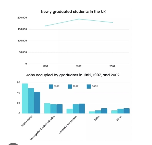 Image for topic: The line graph shows newly graduated students and the picture showed the jobs occupied by graduates