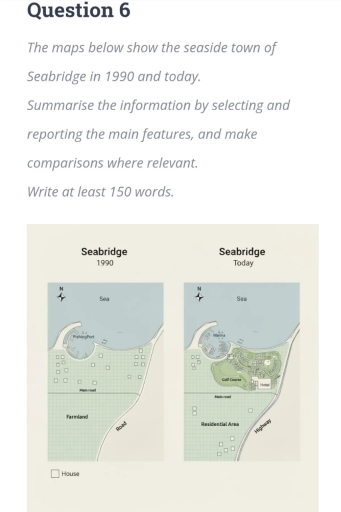 Image for topic: The maps below show the seaside town of Seabdridge in 1990 and today
