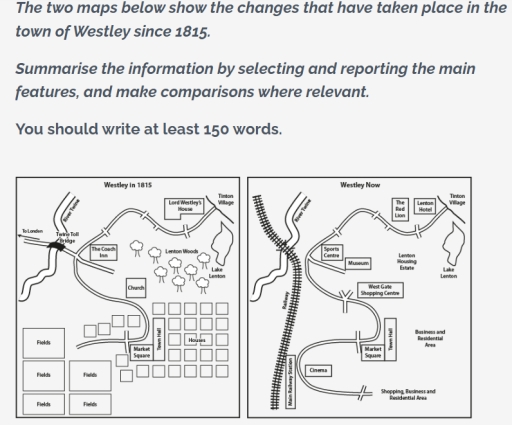 Image for topic: The two maps below show the changes that have taken place in the town of Wesley since 1815