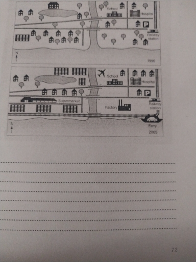Image for topic: The map below show the changes that have taken place at the seaside resort of Templeton between 1990 and 2005