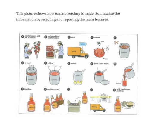 Image for topic: This picture shows how tomato ketchup is made. Summarize the information by selecting and reporting the main features.