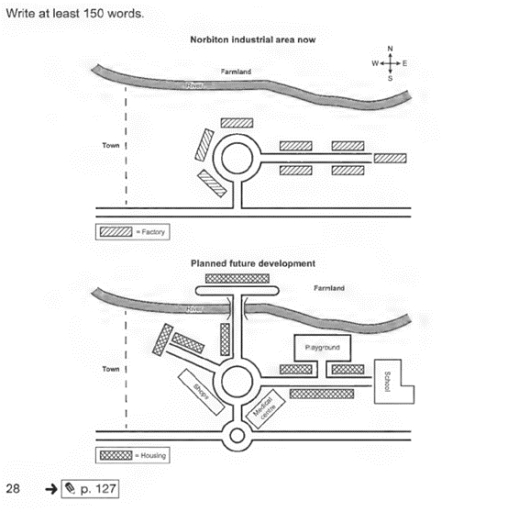 Image for topic: You should spend about 20 minutes on this task. The maps below show an industrial area in the town of Norbiton, and planned future development of the site. Summarise the information by selecting and reporting the main features, and make comparisons where relevant.