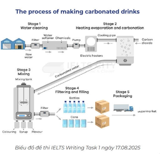 Image for topic: The diagram gives information about the process of making carbonated drinks. Summarize the information by selecting and reporting the main features, and make comparisons where relevant.
