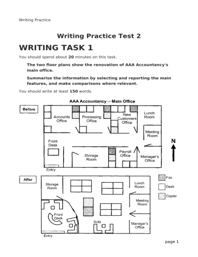 Image for topic: The two floor plans show the renovation of AAA Accountancy's main office. Summarise the information by selecting and reporting the main features, and make comparisons where relevant.